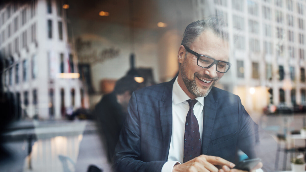 business man doing mobile advertising