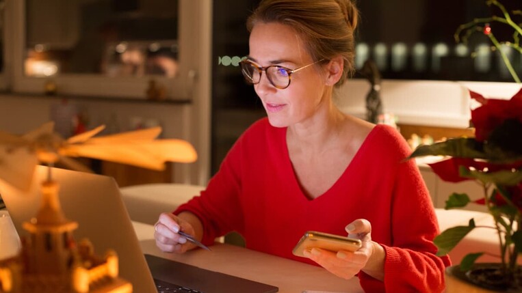 woman ordering online at christmas time