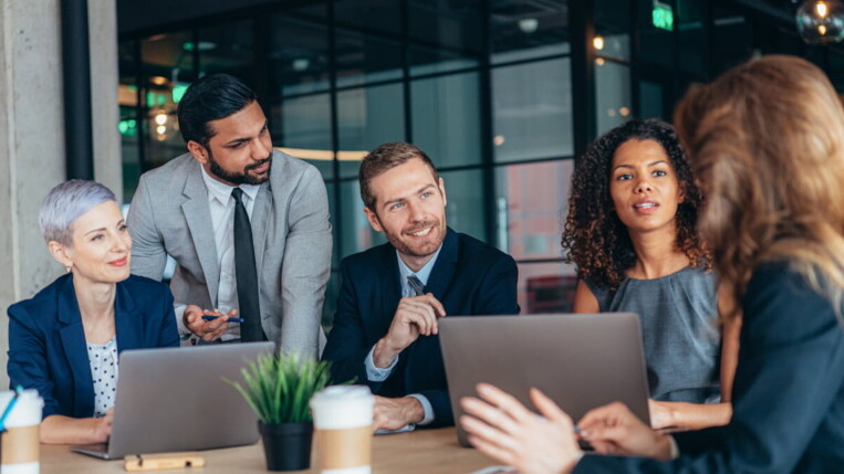 Professionals are discussing during meeting